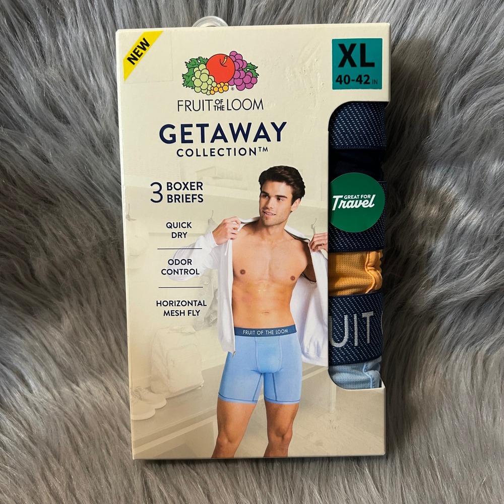 Fruit Of The Loom Boxer Briefs Men's Size XL 40-42 Quick Dry 3 Pair Oder Control